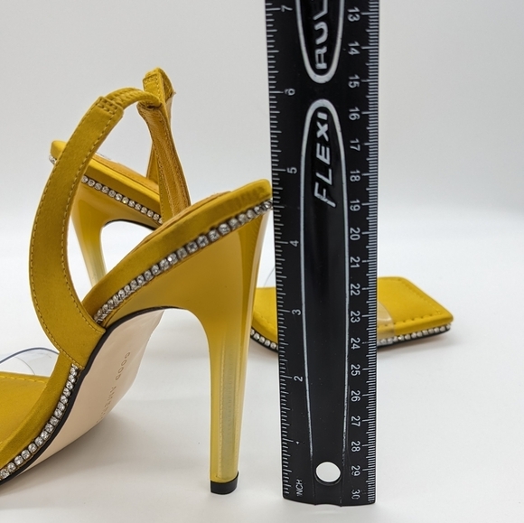 New! GOOD AMERICAN Crystal Crush Lucite Sandal Heels Gold Clear size 8.5 - Picture 5 of 10